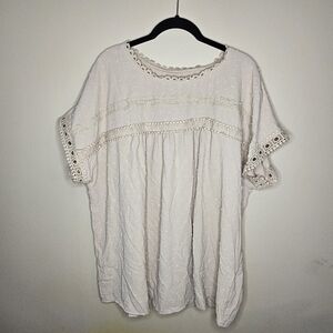 Cream Boho Cottagecore Beige Light Weight Swiss Dot Lace Top